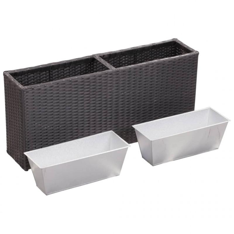 Podwyższona donica z 2 wkładami 90x20x40 cm, polirattan, czarna