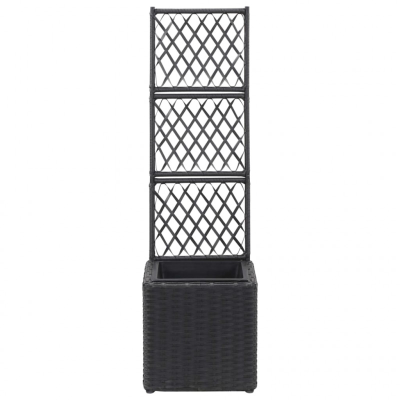Donica z kratką i 1 wkładem, 30x30x107 cm, rattan PE, czarna