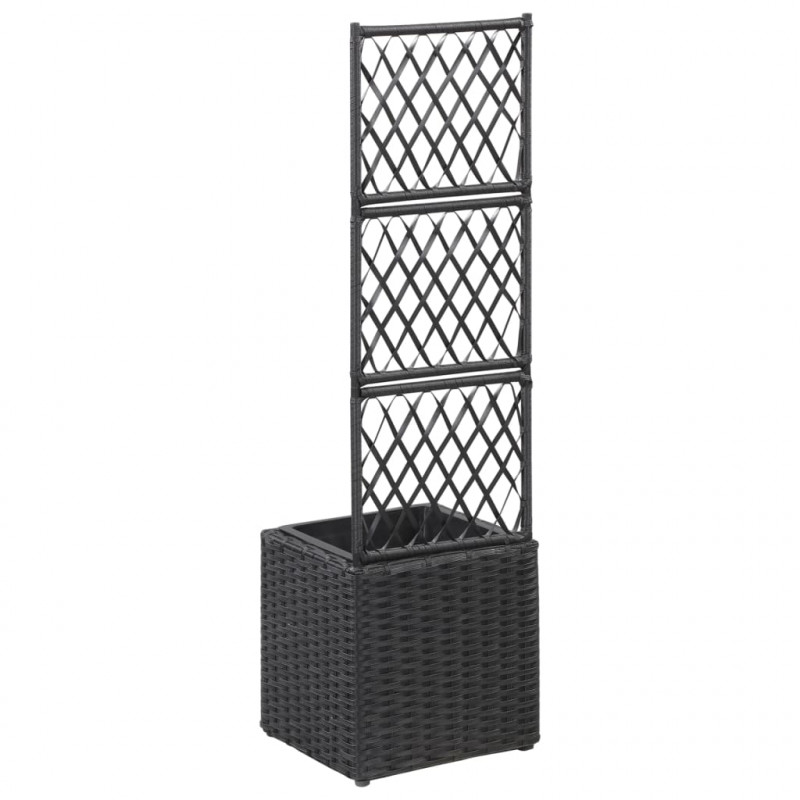 Donica z kratką i 1 wkładem, 30x30x107 cm, rattan PE, czarna