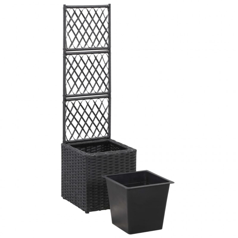 Donica z kratką i 1 wkładem, 30x30x107 cm, rattan PE, czarna