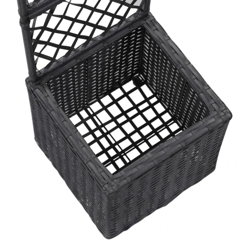 Donica z kratką i 1 wkładem, 30x30x107 cm, rattan PE, czarna