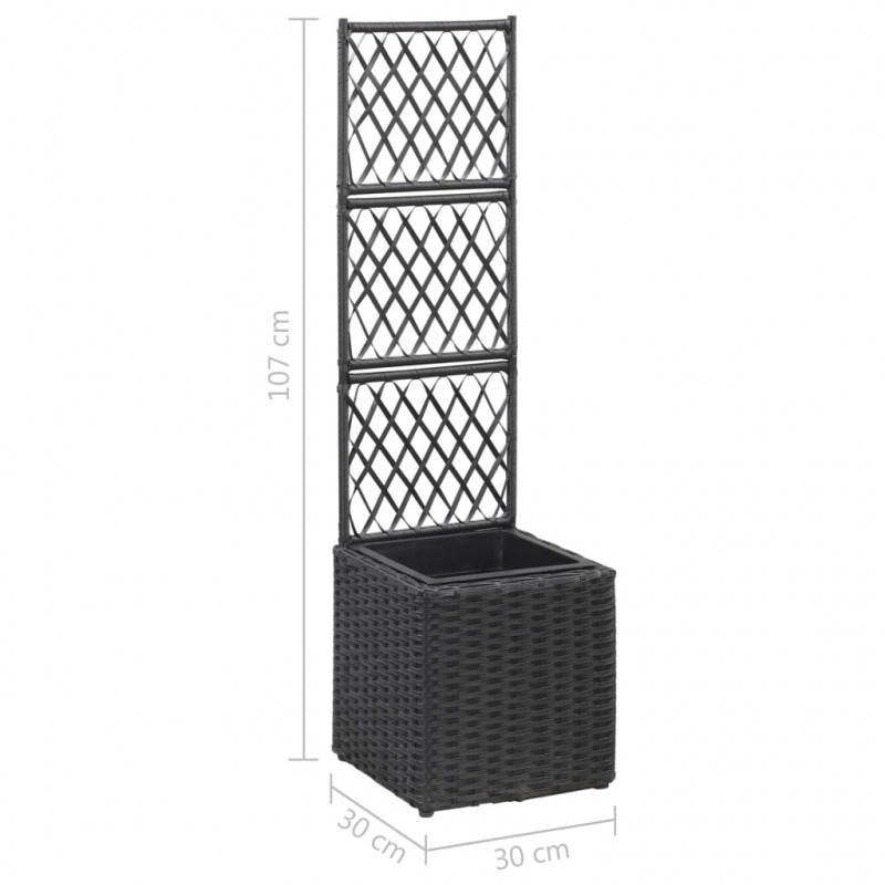 Donica z kratką i 1 wkładem, 30x30x107 cm, rattan PE, czarna