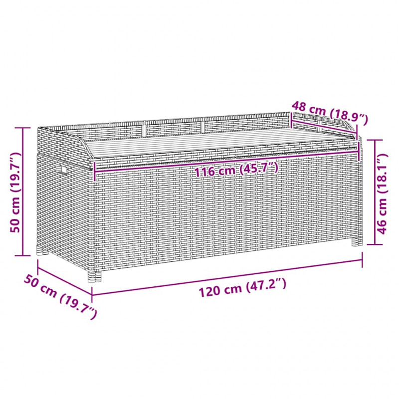 Ławka ogrodowa ze schowkiem, 120 cm, polirattan, czarna