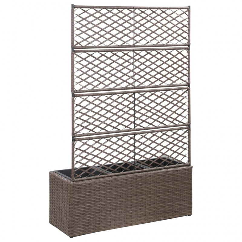 Donica z kratką i 3 wkładami, 83x30x130 cm, polirattan, brązowa