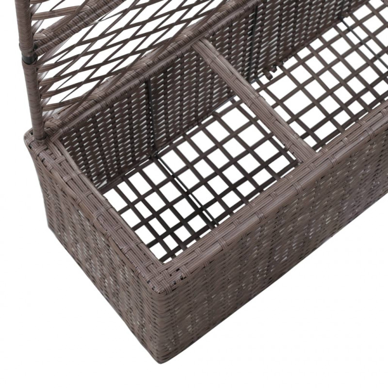 Donica z kratką i 3 wkładami, 83x30x130 cm, polirattan, brązowa