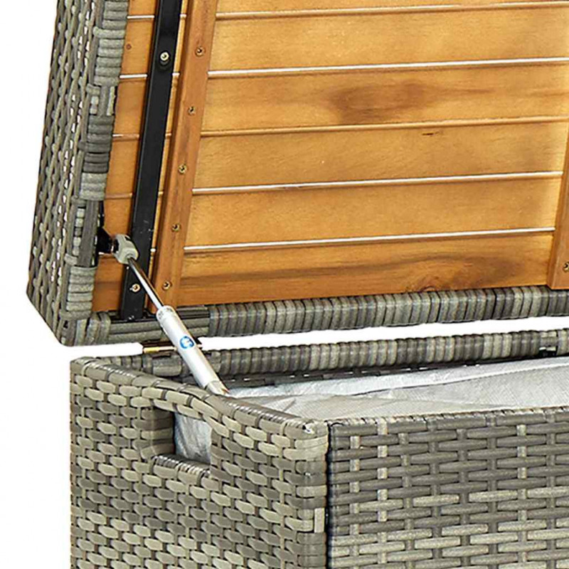 Ławka ogrodowa ze schowkiem, 120 cm, polirattan, szara