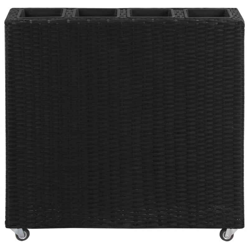 Podwyższona donica z 4 wkładami, 80x22x79 cm, rattan PE, czarna