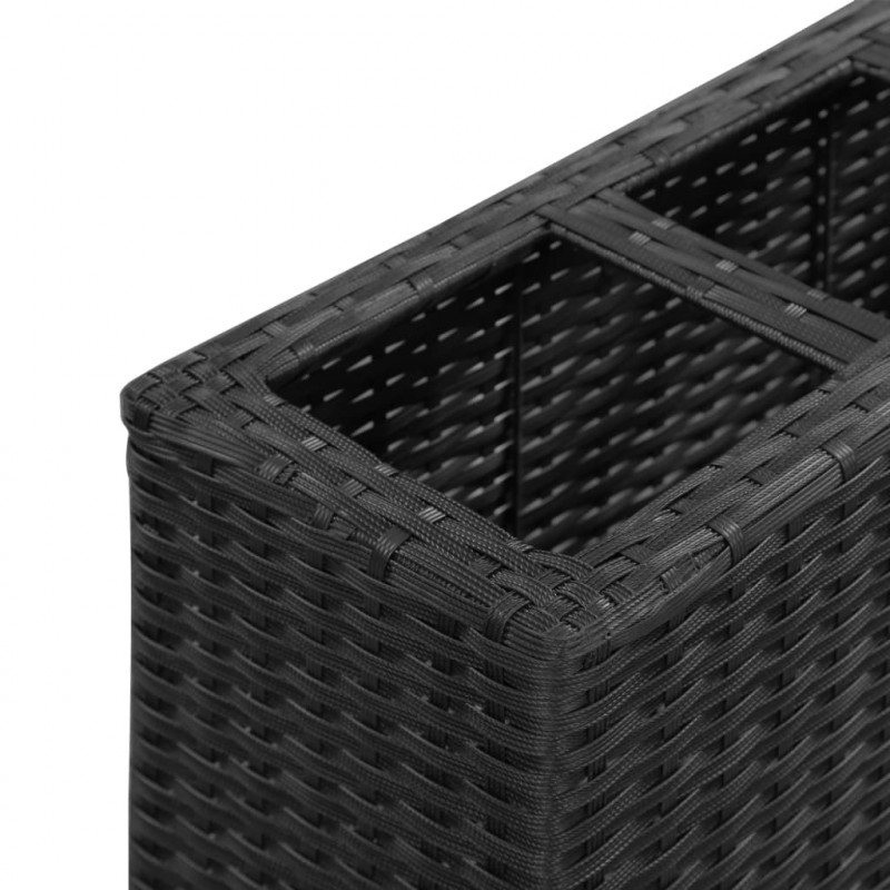 Podwyższona donica z 4 wkładami, 80x22x79 cm, rattan PE, czarna
