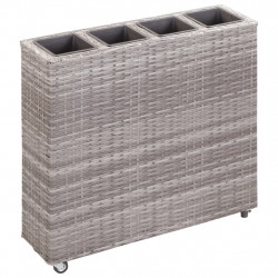 Podwyższona donica z 4 wkładami, 80x22x79 cm, rattan PE, szara