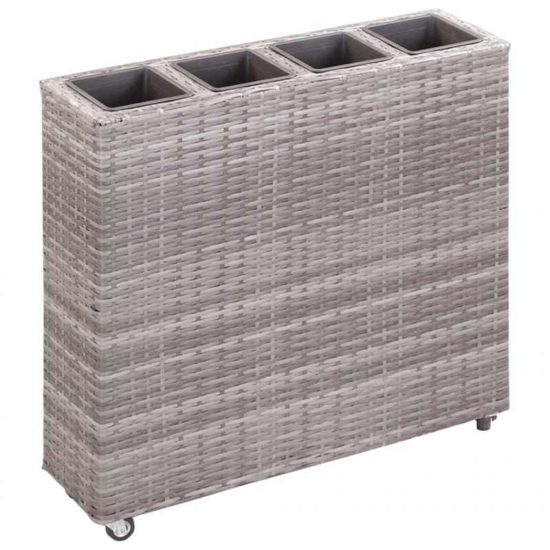 Podwyższona donica z 4 wkładami, 80x22x79 cm, rattan PE, szara