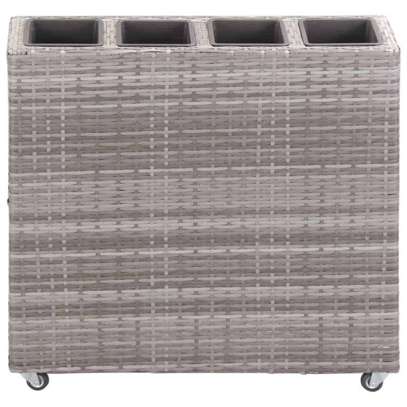 Podwyższona donica z 4 wkładami, 80x22x79 cm, rattan PE, szara