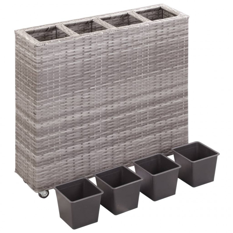 Podwyższona donica z 4 wkładami, 80x22x79 cm, rattan PE, szara