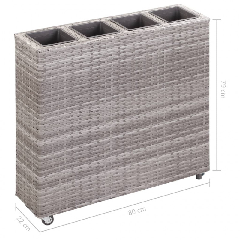 Podwyższona donica z 4 wkładami, 80x22x79 cm, rattan PE, szara