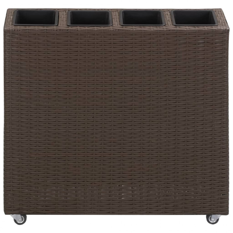 Podwyższona donica z 4 wkładami 80x22x79 cm, rattan PE, brązowa