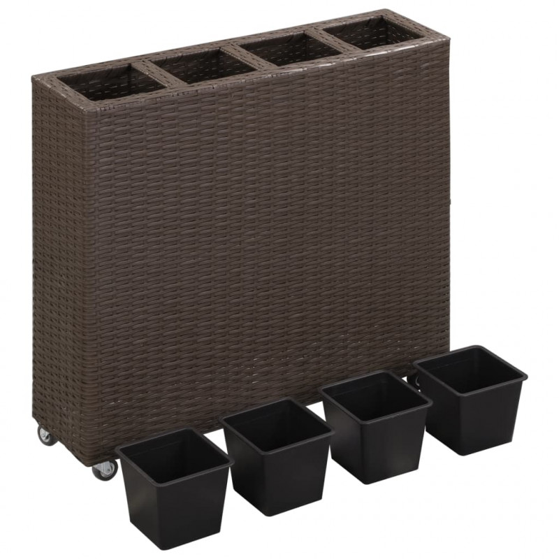 Podwyższona donica z 4 wkładami 80x22x79 cm, rattan PE, brązowa
