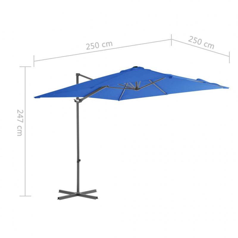Parasol wiszący ze stalowym słupkiem, 250x250 cm, niebieski