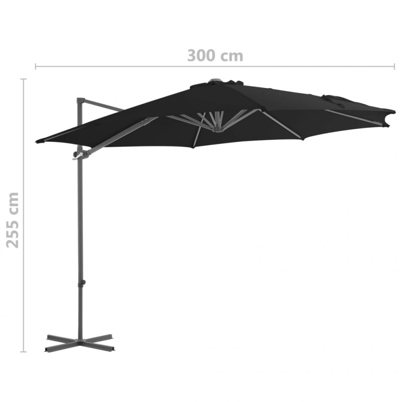 Parasol wiszący ze stalowym słupkiem, 300 cm, czarny