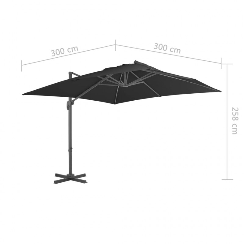Parasol wiszący z aluminiowym słupkiem, 3x3 m, czarny