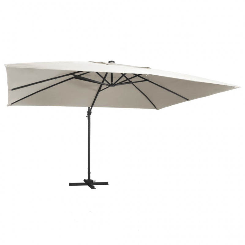 Parasol z LED i aluminiowym słupkiem, 400x300 cm, piaskowy