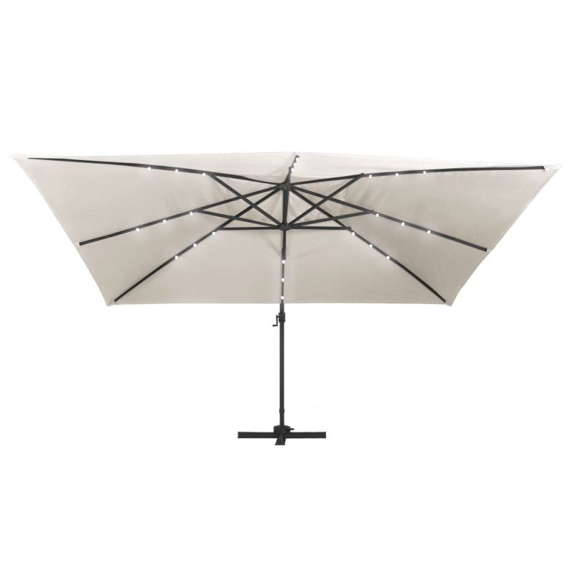 Parasol z LED i aluminiowym słupkiem, 400x300 cm, piaskowy