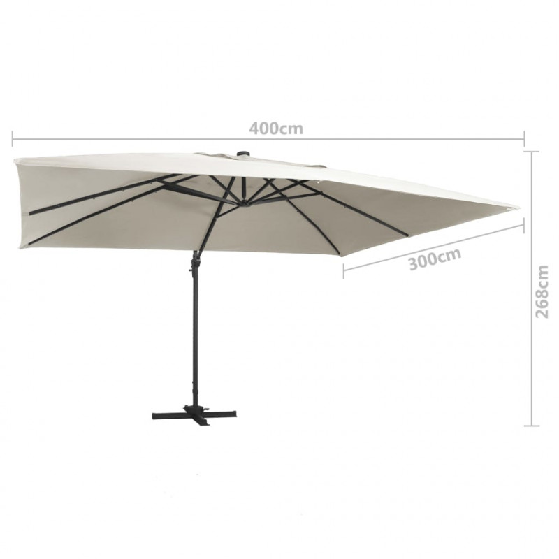 Parasol z LED i aluminiowym słupkiem, 400x300 cm, piaskowy