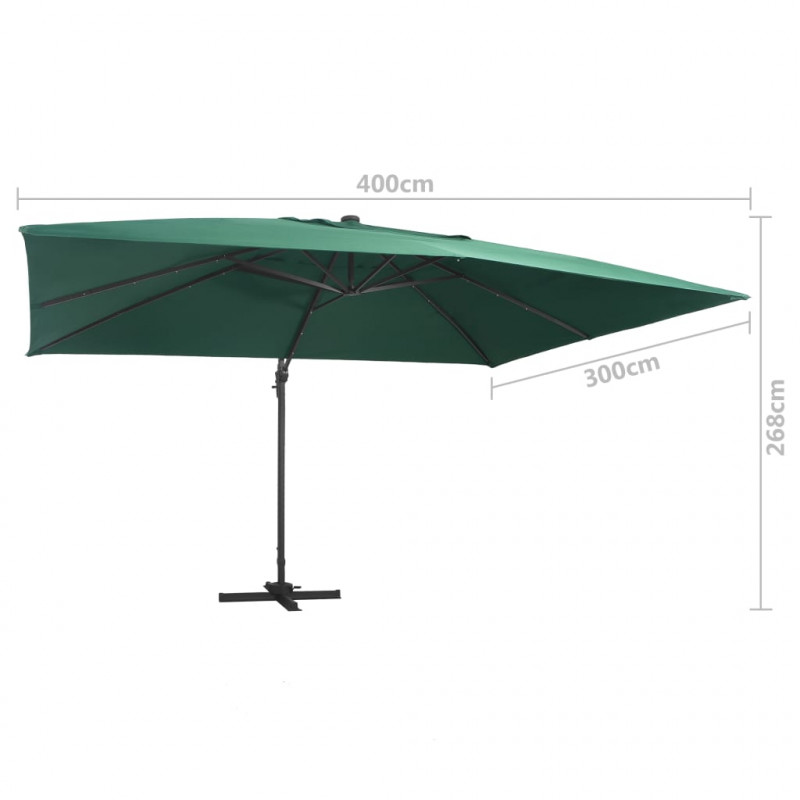 Parasol z LED i aluminiowym słupkiem, 400x300 cm, zielony