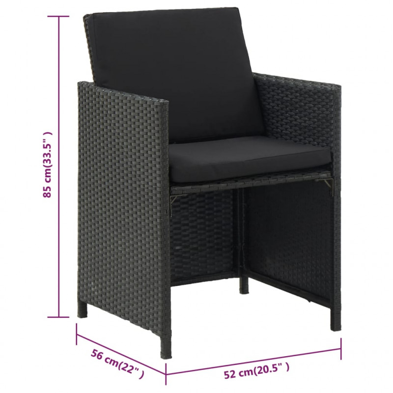 5-cz. zestaw mebli ogrodowych z poduszkami, rattan PE, czarny