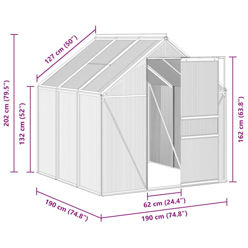 Szklarnia z ramą podstawy, antracytowa, aluminium, 3,61 m²