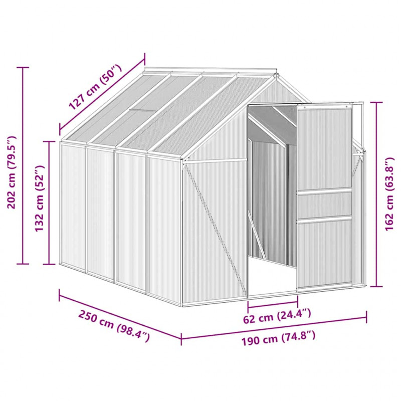 Szklarnia z ramą podstawy, antracytowa, aluminiowa, 4,75 m²
