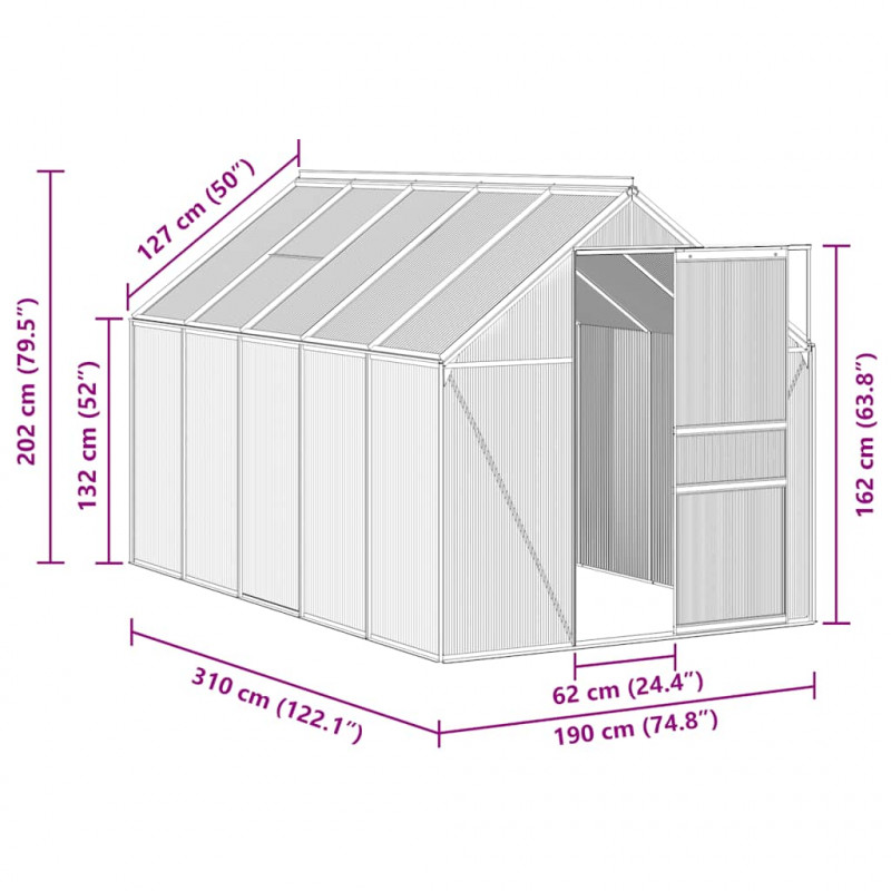 Szklarnia z ramą podstawy, antracytowa, aluminium, 5,89 m²