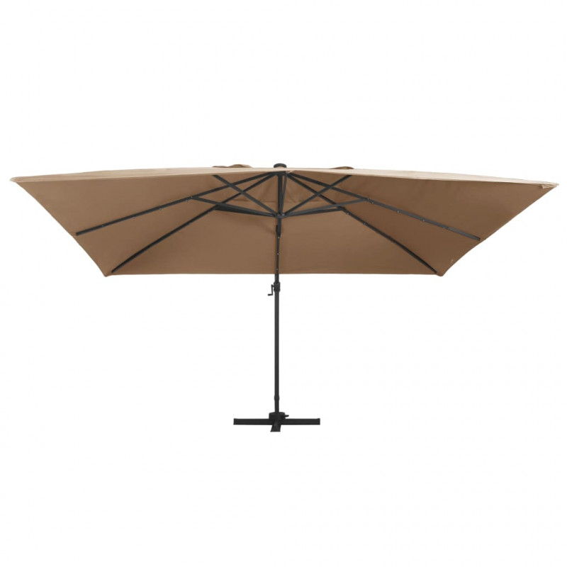 Parasol wiszący z LED i aluminiowym słupkiem, 400x300 cm, taupe