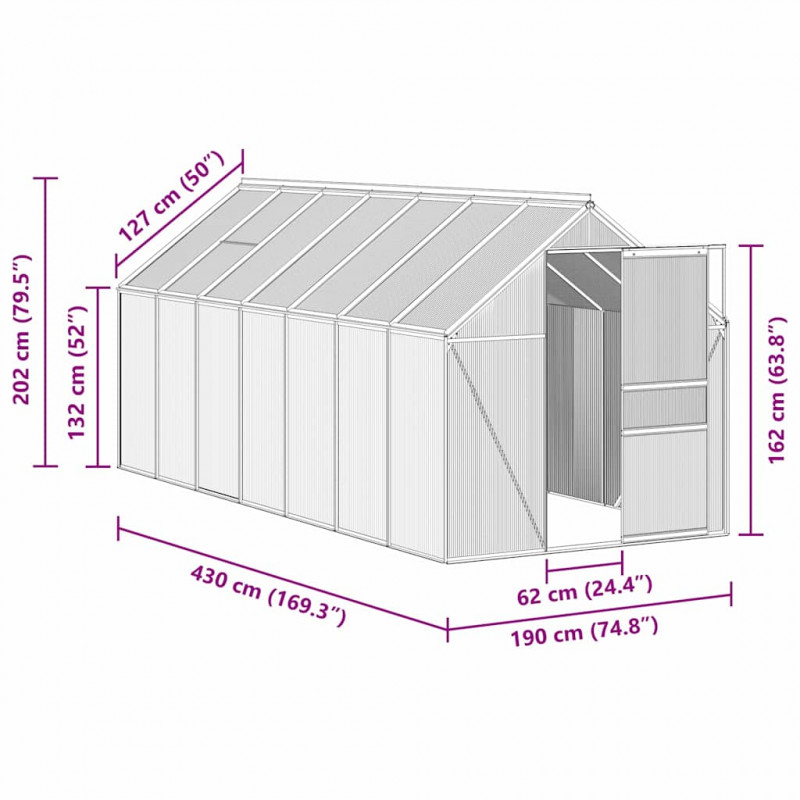 Szklarnia z ramą podstawy, antracytowa, aluminium, 8,17 m²