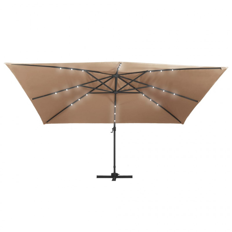 Parasol wiszący z LED i aluminiowym słupkiem, 400x300 cm, taupe
