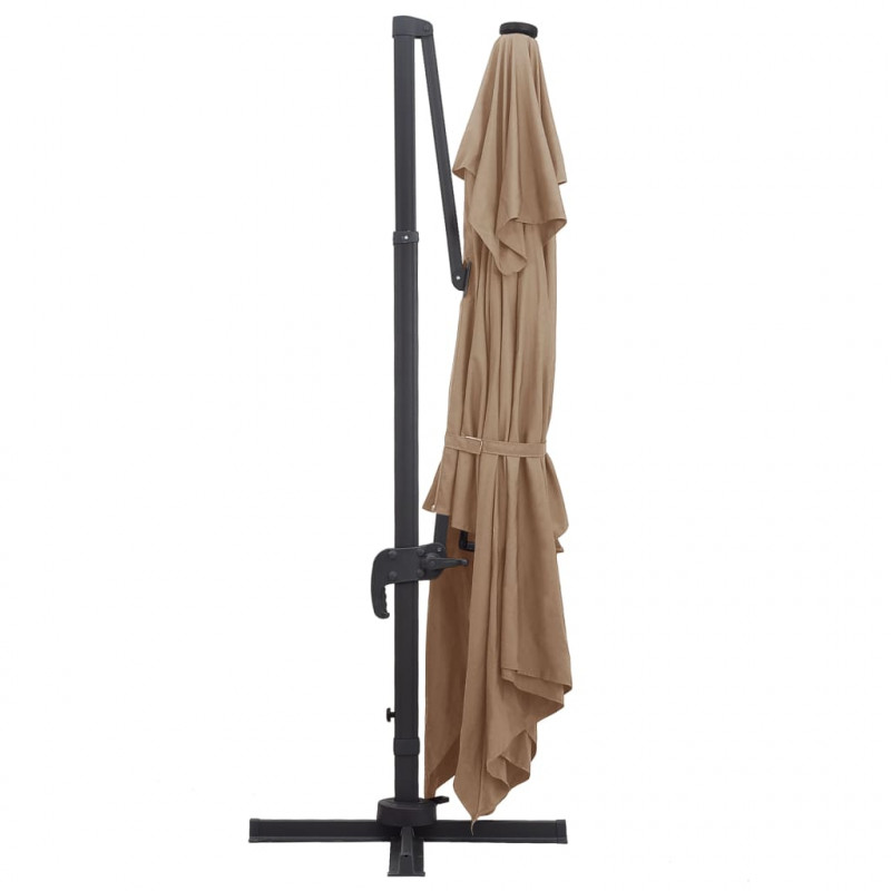 Parasol wiszący z LED i aluminiowym słupkiem, 400x300 cm, taupe