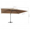 Parasol wiszący z LED i aluminiowym słupkiem, 400x300 cm, taupe