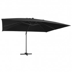 Parasol z LED i aluminiowym słupkiem, 400x300 cm, czarny