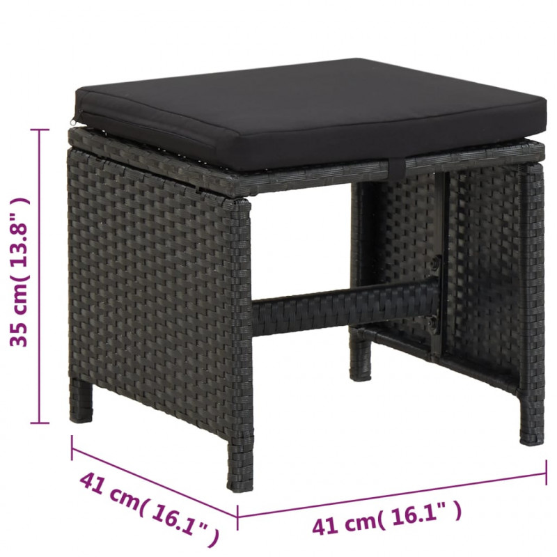 13-cz. zestaw mebli ogrodowych z poduszkami, rattan PE, czarny