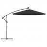 Parasol wiszący z LED i stalowym słupkiem, 300 cm, czarny