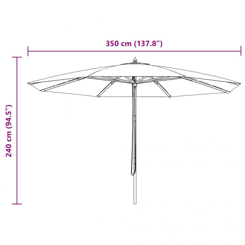 Parasol ogrodowy na drewnianym słupku, 350 cm, czarny