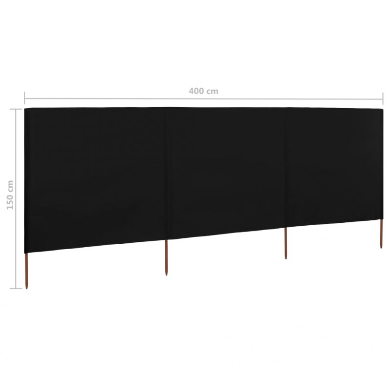 Parawan 3-skrzydłowy z tkaniny, 400 x 120 cm, czarny