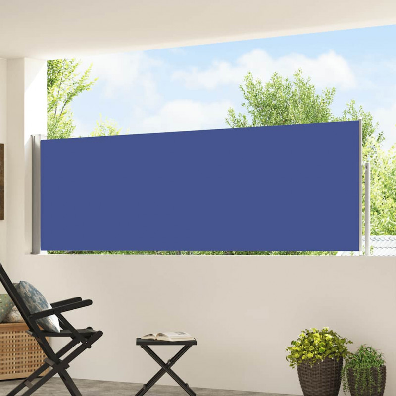 Wysuwana markiza boczna na taras, 100 x 500 cm, niebieska