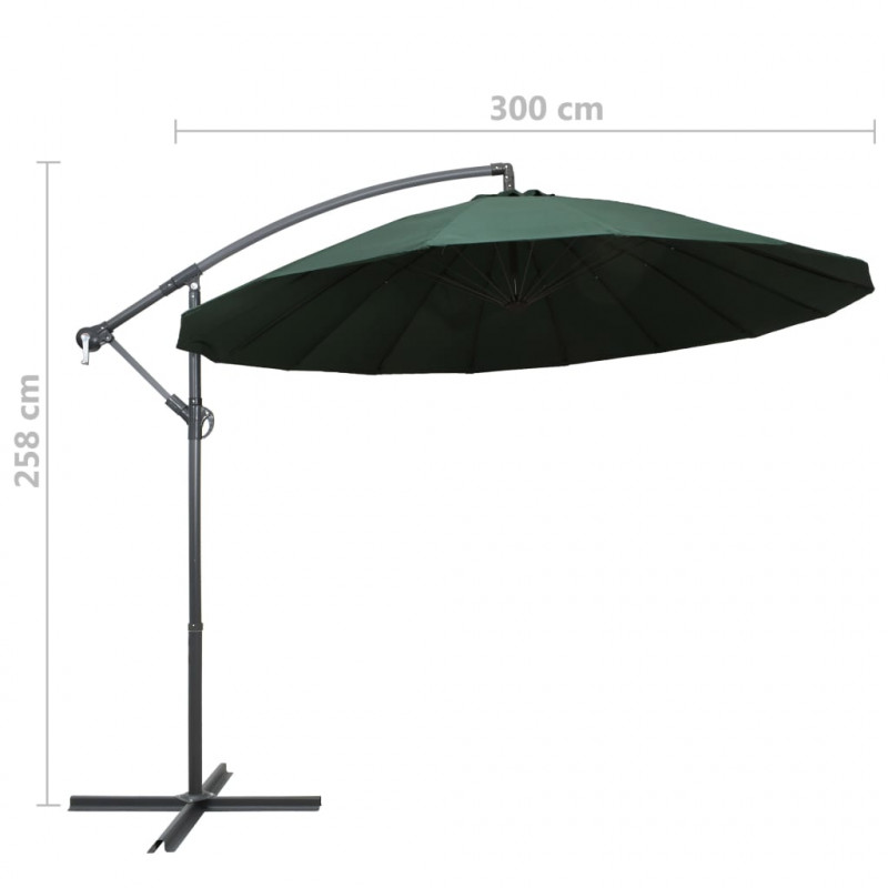 Parasol ogrodowy, wiszący, zielony, 3 m, słupek aluminiowy