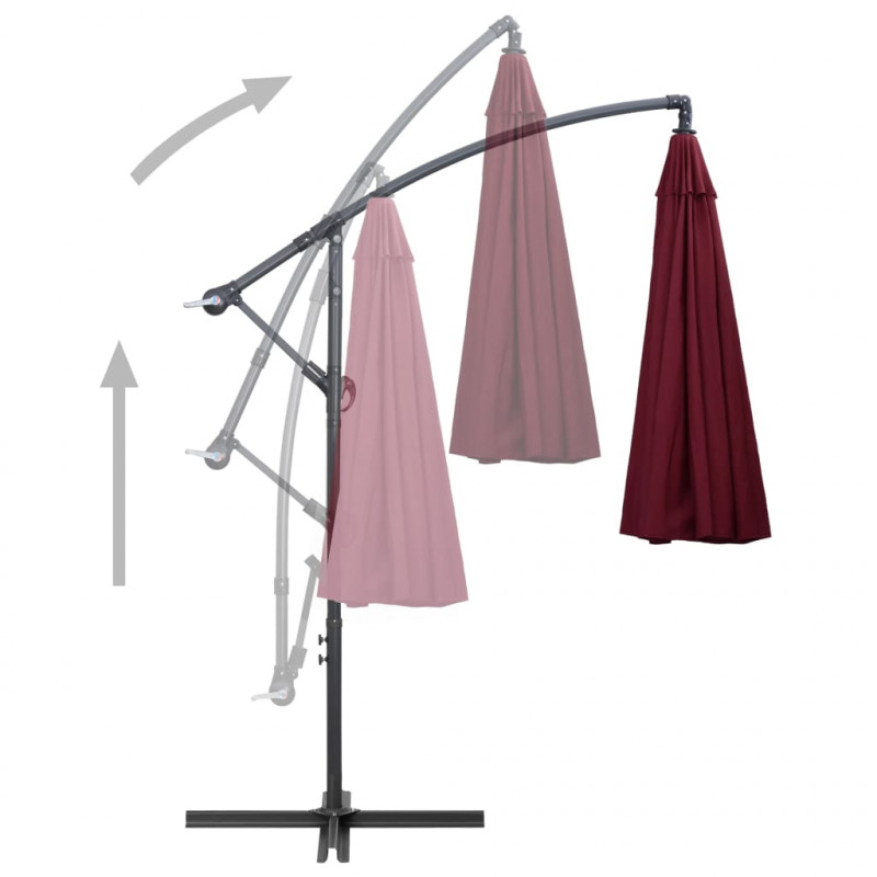 Wiszący parasol ogrodowy, burgund, 3 m, słupek aluminiowy