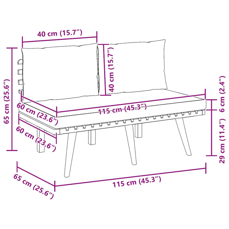 Ławka ogrodowa z poduszkami, 115 cm, lite drewno akacjowe