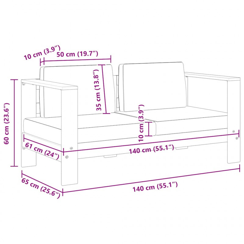 Ławka/sofa ogrodowa z poduszkami, 140 cm, drewno akacji, szara