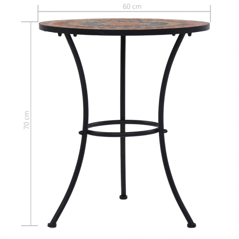 Mozaikowy stolik bistro, pomarańczowo-szary, 60 cm, ceramiczny