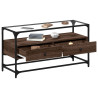 Szafka pod TV ze szklanym blatem, brązowy dąb, 98x35x51 cm