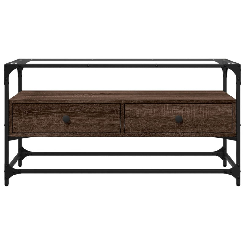 Szafka pod TV ze szklanym blatem, brązowy dąb, 98x35x51 cm