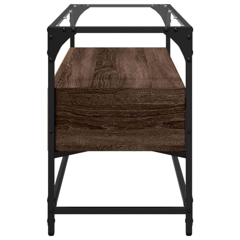 Szafka pod TV ze szklanym blatem, brązowy dąb, 98x35x51 cm