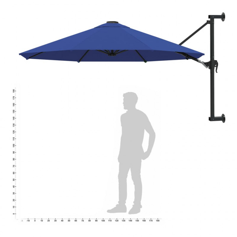 Parasol ścienny na metalowym słupku, 300 cm, niebieski